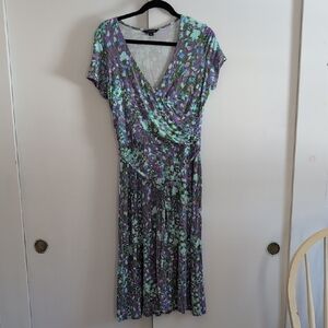Lands' End Purple and Green Floral Midi Dress Size Small Tall 6 To 8